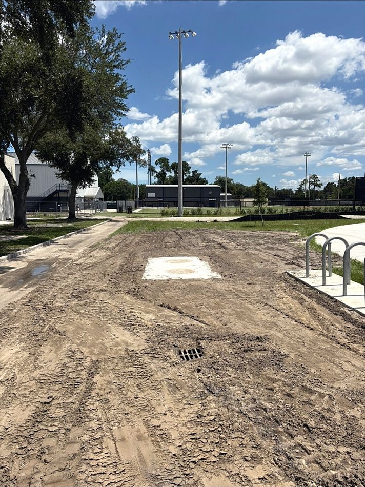 Underground work backfilled and the ground restored beside athletic fields